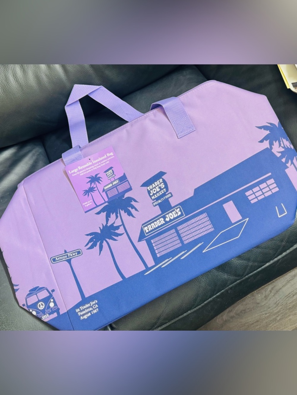 Trader Joe's Large Lavender insulated 
Reusable Market tote bag